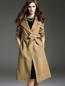 Éblouissant manteau Laine de plaine unicolore avec poches revers cranté