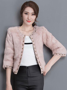 Manche de Spike 3/4 pour le manteau fausse fourrure rose veste courte pour femme