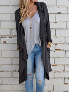 Cardigan populaire mode noir unicolore fendu col à revers irrégulier manches longues