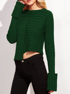 Charmant pull pour femme mode bordeaux unicolore coupe asymétrique manches longues