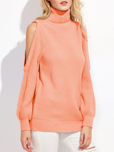 Populaire pull-over féminin mode bleu ciel clair unicolore creusé détail épaules ouvertes manches lo