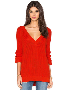 Charmant pull pour femme mode rouge unicolore manches longues