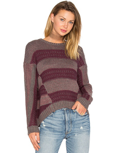 Populaire pull-over féminin mode Maroon avec rayure et tricot manches longues