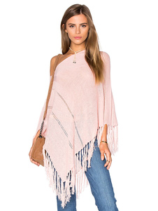 Chic femme pull mode rose unicolore avec frange irrégulier manches longues