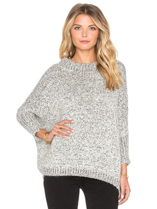 Populaire pull-over féminin mode gris unicolore vêtements journaliers manches longues