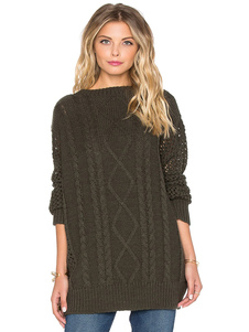 Populaire pull-over féminin mode vert forêt unicolore vêtements journaliers manches longues