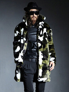 Fausse fourrure manteau hommes Plus manteau d’hiver taille agrafe de camouflage