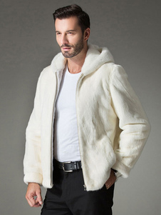 Manteau confortable en fausse fourrure blanc unicolore avec zip