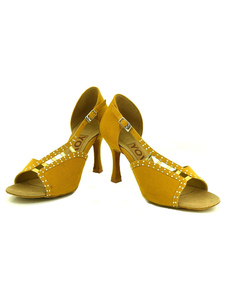 Pratiques chaussures de danse latine en nubuck à talons aigus courroie ajustable unicolore et bout o