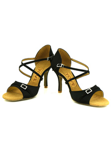 Populaires chaussures de latine en satin à talons aigus courroie ajustable unicolore et bout ouvert