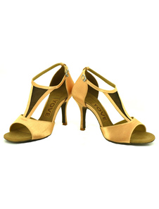 Populaires chaussures de latine en satin à talons aigus courroie ajustable unicolore et bout ouvert