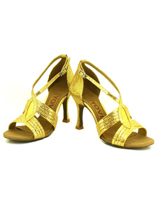 Belles chaussures de danse latine en tissu de paillettes à talons aigus courroie ajustable unicolore