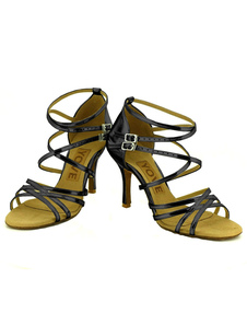 Populaires chaussures de latine en PU à talons aigus courroie ajustable unicolore et bout ouvert