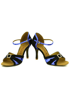 Magnétiques chaussures danse latine en tissu de terry à talons aigus courroie ajustable bicolore et 