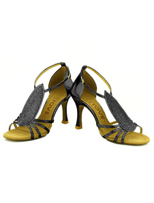 Populaires chaussures de latine en tissu de paillettes à talons aigus courroie ajustable unicolore e