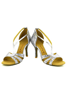 Belles chaussures de danse latine en PU à talons aigus courroie ajustable unicolore et bout ouvert