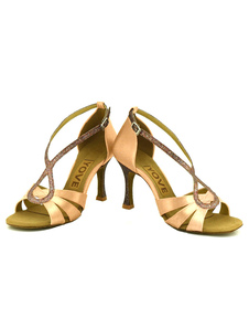 Adorables chaussures de latine en satin à talons aigus courroie ajustable bicolore et bout ouvert