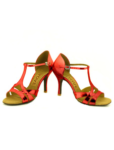 Belles chaussures de danse latine en PU à talons aigus courroie ajustable unicolore et bout ouvert