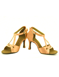 Belles chaussures de danse latine en satin à talons aigus courroie ajustable unicolore et bout ouver