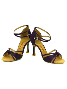 Magnétiques chaussures danse latine en satin à talons aigus courroie ajustable unicolore et bout ouv