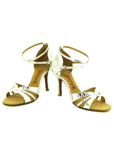 Magnétiques chaussures danse latine en PU argent à talons aigus courroie ajustable impression et bou