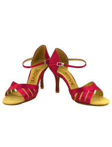 Adorables chaussures de latine en satin à talons aigus courroie ajustable unicolore et bout ouvert