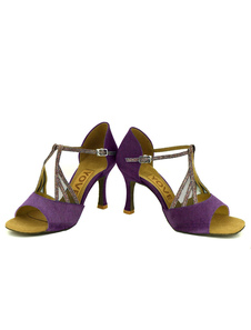 Adorables chaussures de latine en satin à talons aigus courroie ajustable unicolore et bout ouvert