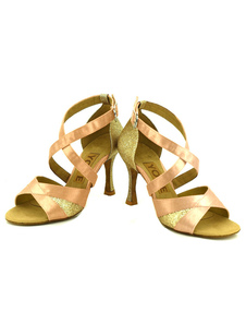 Adorables chaussures de latine en tissu de paillettes à talons aigus courroie ajustable bicolore et 