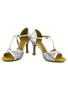 Attrayantes chaussures de latine en PU à talons aigus courroie ajustable unicolore et bout ouvert