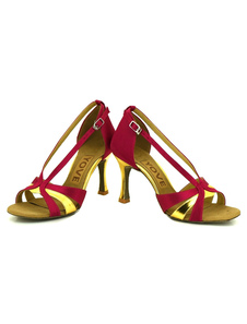 Populaires chaussures de latine en PU à talons aigus courroie ajustable bicolore et bout ouvert