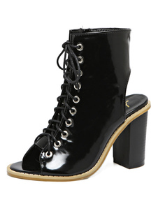 Peep Toe bottillons haut talon lacets bottes Slingback sandale pour femmes