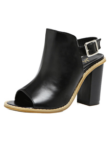 Sandale noir boucle de Chunky talon Peep Toe talon haut Slingback bottillons femme bottes