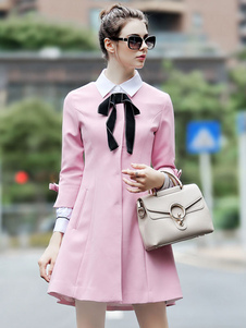 Adorable manteau en polyester rose unicolore fendu col rond