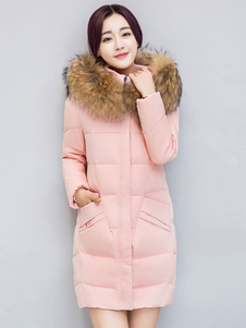 Éblouissant manteau en polyester unicolore et poches à capuche