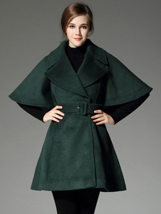 Cape manteau revers des femmes ceinturée demi-manchon laine Blend manteau pour femmes
