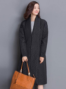 Éblouissant manteau en polyester noir unicolore avec bouton col à revers