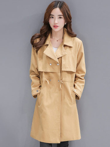 Éblouissant manteau unicolore avec lacets ouverture avant revers cranté