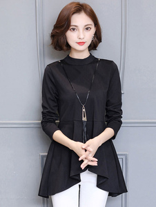 Blouse femme mode en coton unicolore à volants irrégulier