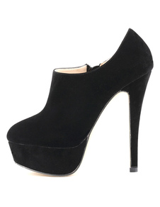 Bottes à bout rond zip en tissu de terry unicolore