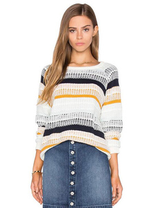 Doux pull pour femme mode blanc avec rayure et tricot manche unique manches longues