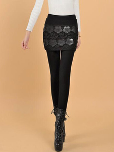 Chic caleçon pour femmes mode en polyester noir unicolore avec dentelle