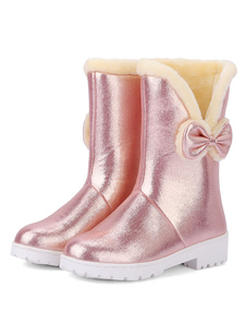 Bottes mi-mollet à bout rond en PU unicolore