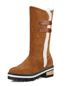 Bottes mi-mollet à bout rond en micro daim unicolore