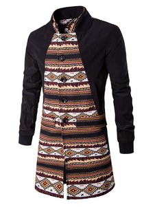 Manteau unique masculin en coton mélangé noir