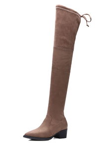 Cuissardes à talons chiots en tissu élastique unicolore en peluche courte artificielle