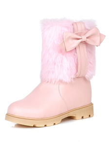 Bottes mi-mollet à bout rond en PU unicolore