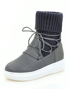 Bottes mi-mollet Tige réglable à bout rond en PU unicolore