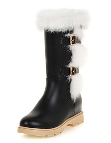 Bottes mi-mollet talons couverts à bout rond en PU unicolore