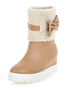 Bottes mi-mollet talons couverts à bout rond en PU unicolore