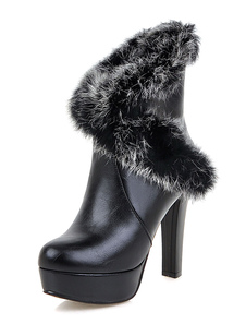 Bottes mi-mollet talons couverts à bout rond en PU unicolore